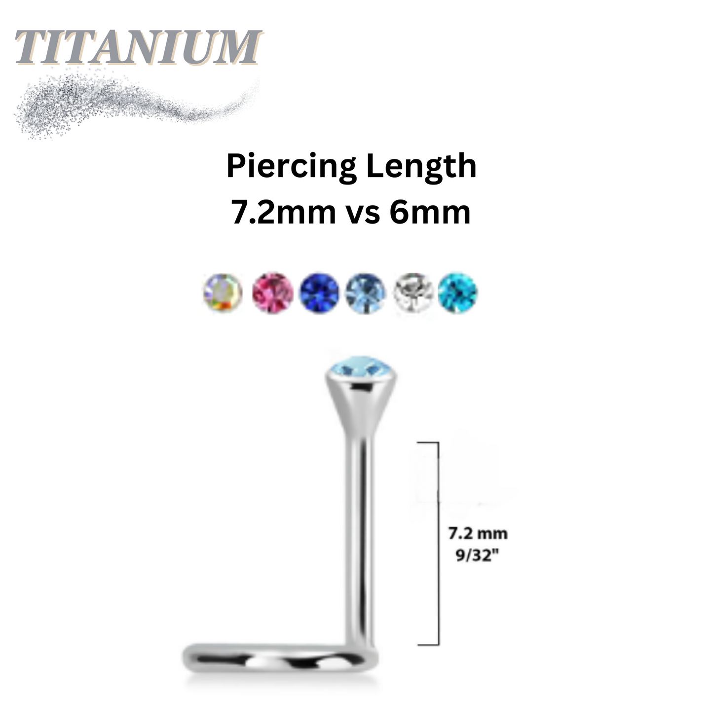 Titanium Nostril Piercing Length 7.2mm Corkscrew with Bezel Set Martini Gem