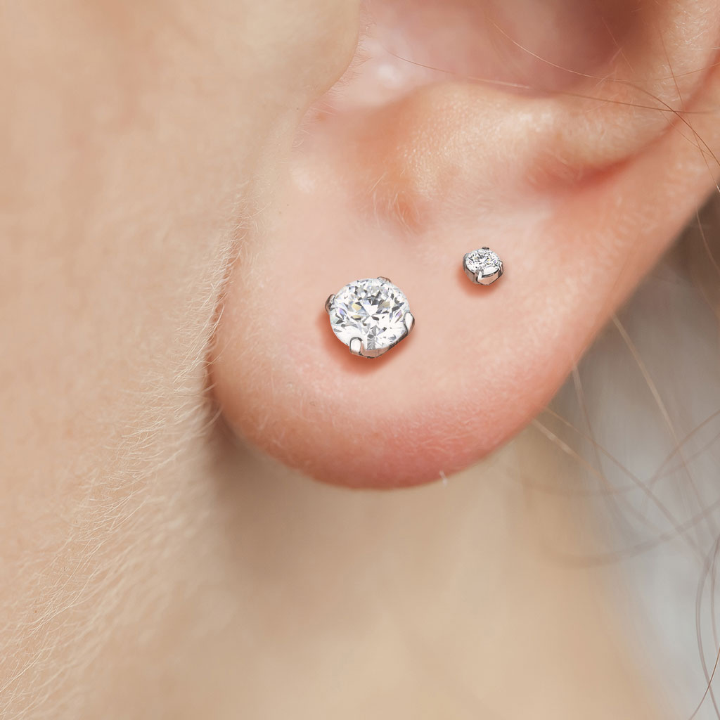 Titanium CZ Prong Set Earrings (steel backings)