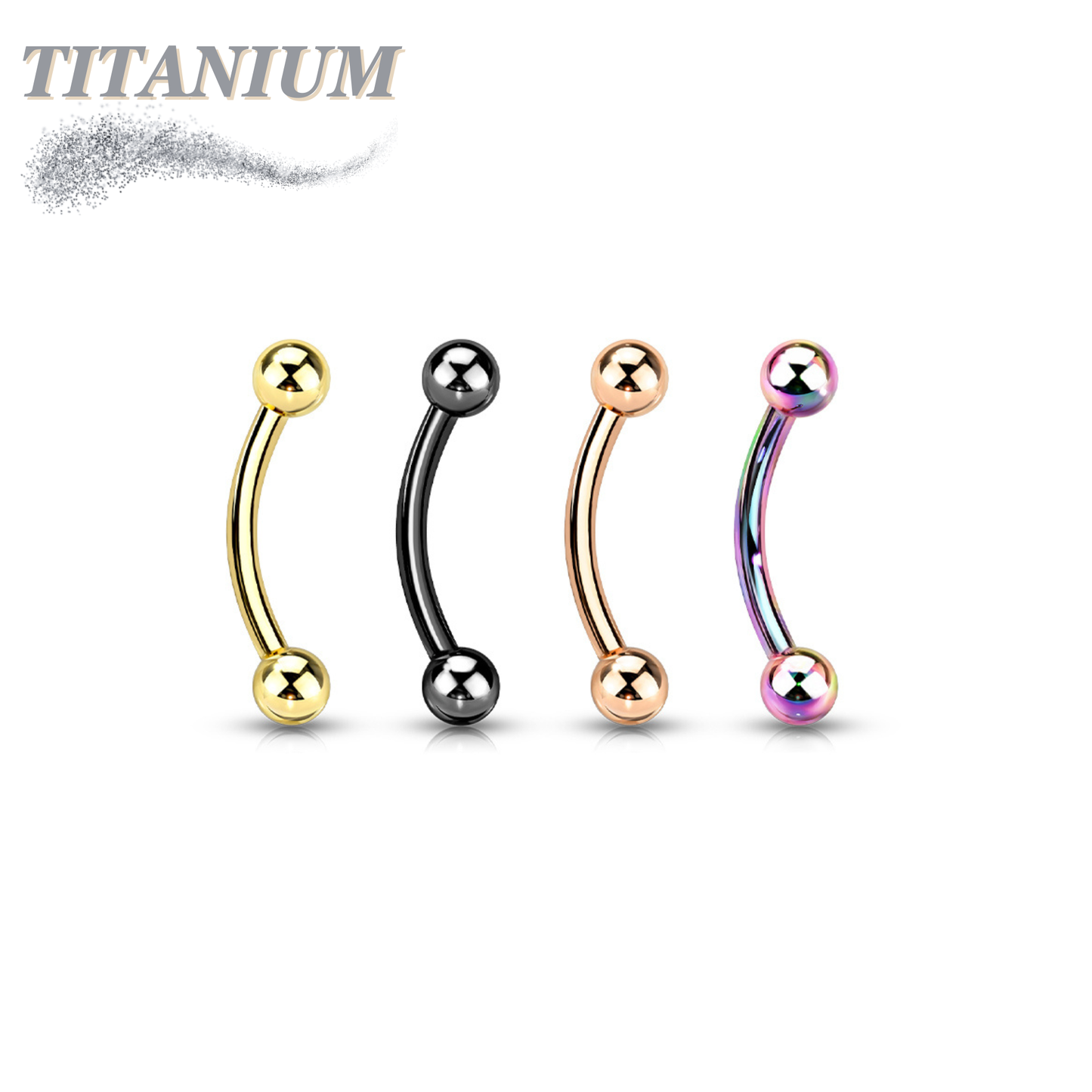 Titanium Colored Curved Barbell External Thread Plain Balls
