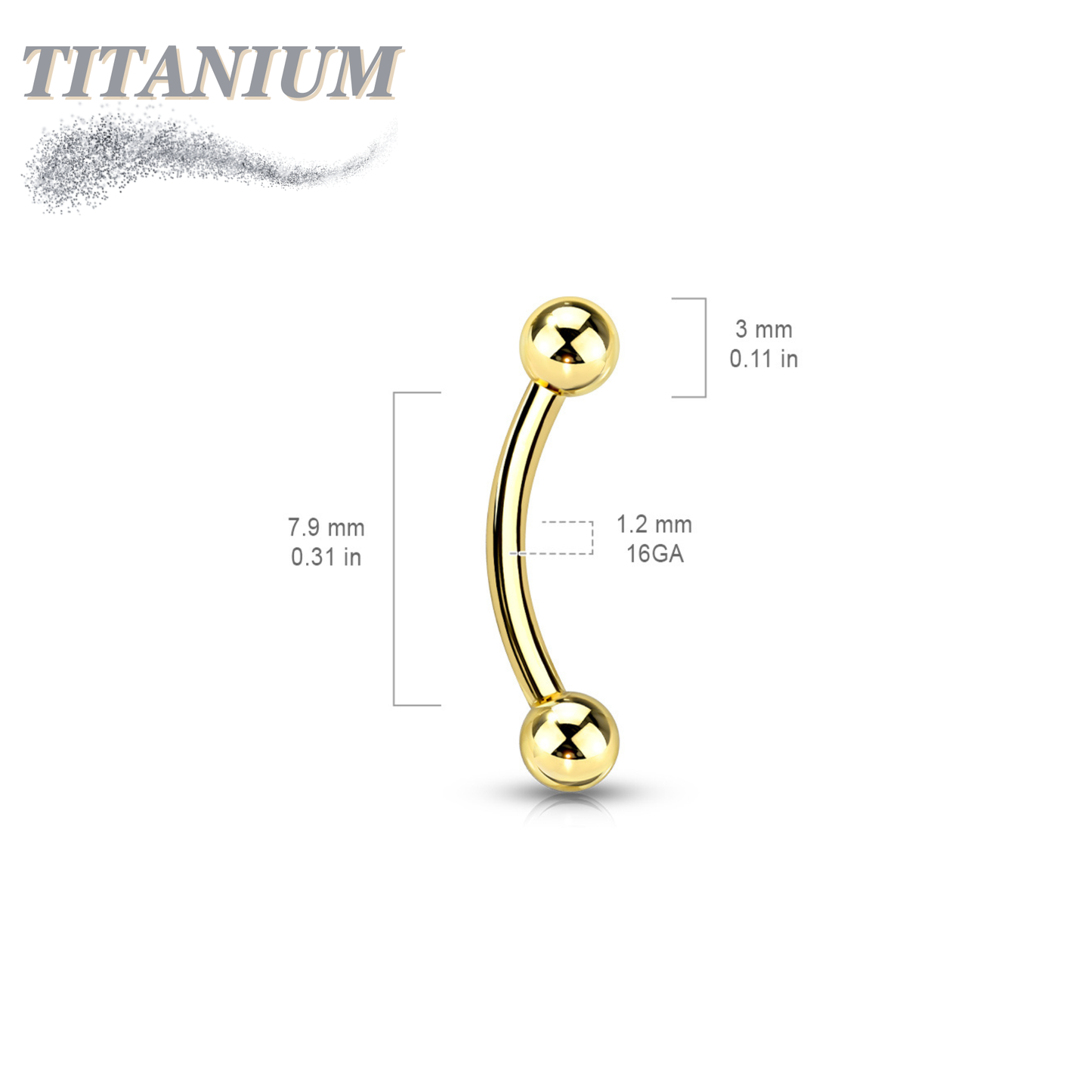 Titanium Colored Curved Barbell External Thread Plain Balls