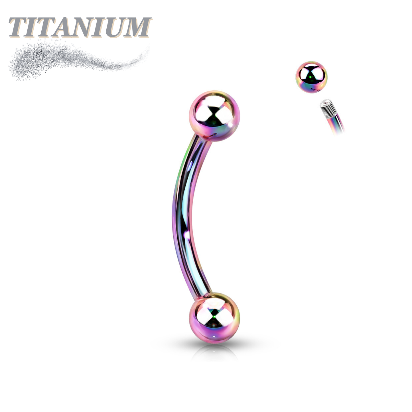Titanium Colored Curved Barbell External Thread Plain Balls