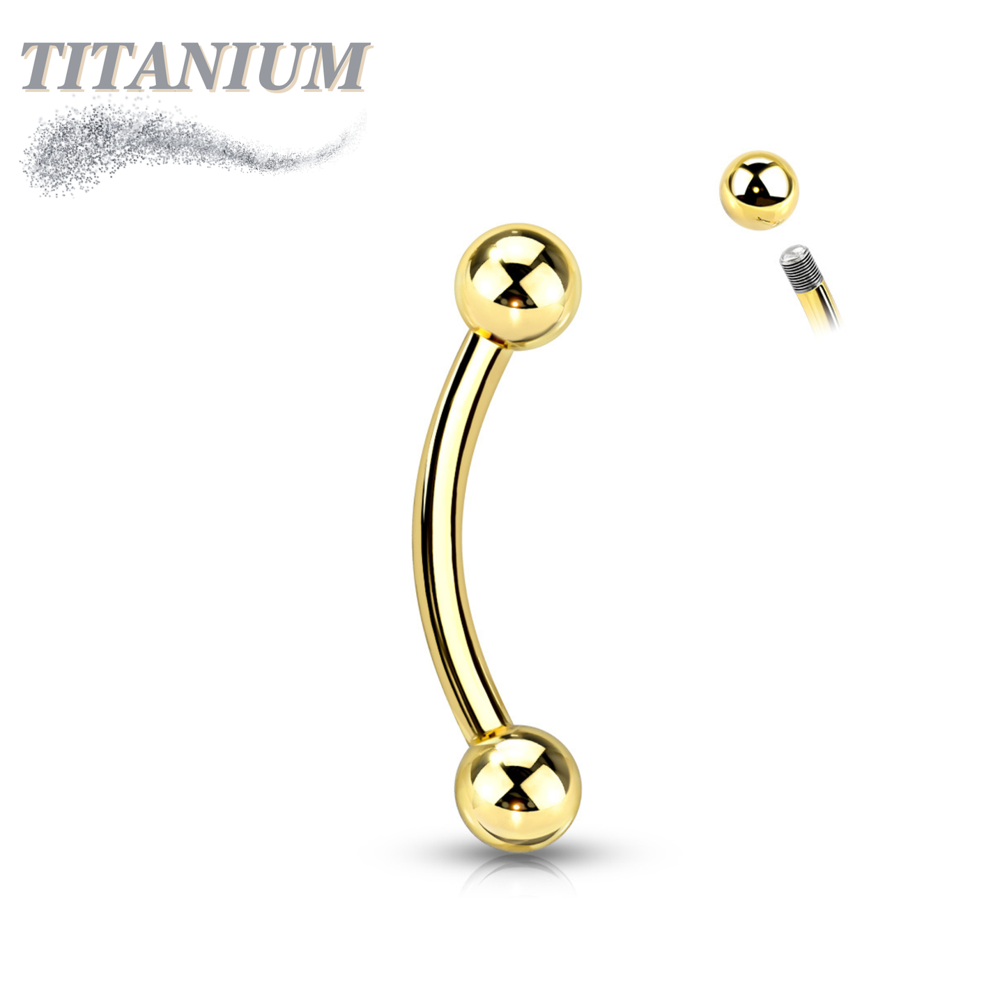 Titanium Colored Curved Barbell External Thread Plain Balls
