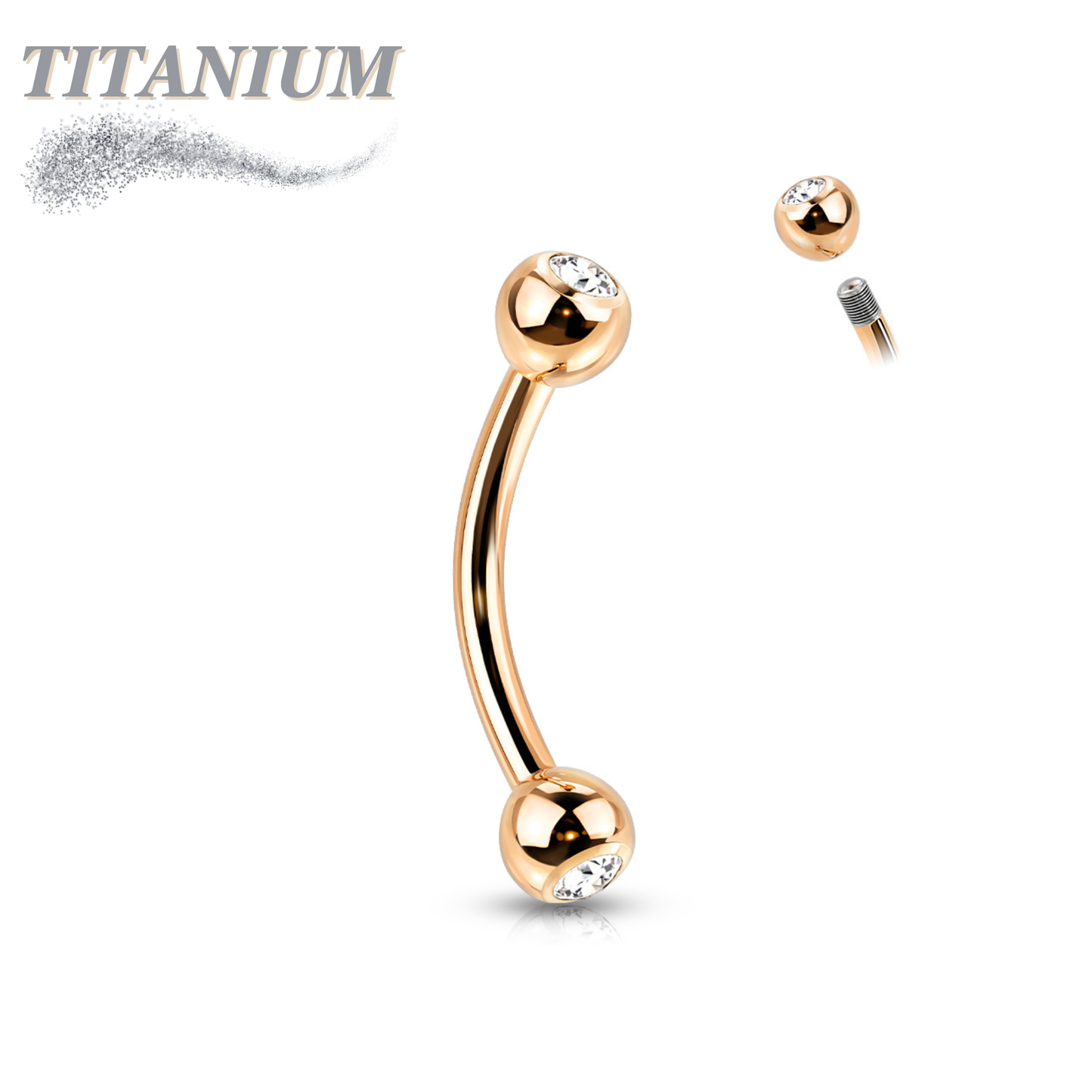 Titanium Colored Curved Barbell with Press Fit CZ Ball Ends External Thread