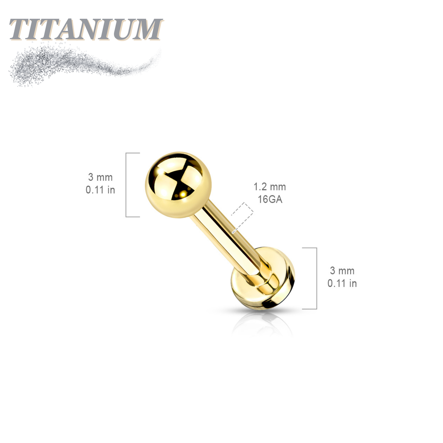 Titanium Colored Labrets with External Thread Plain Ball