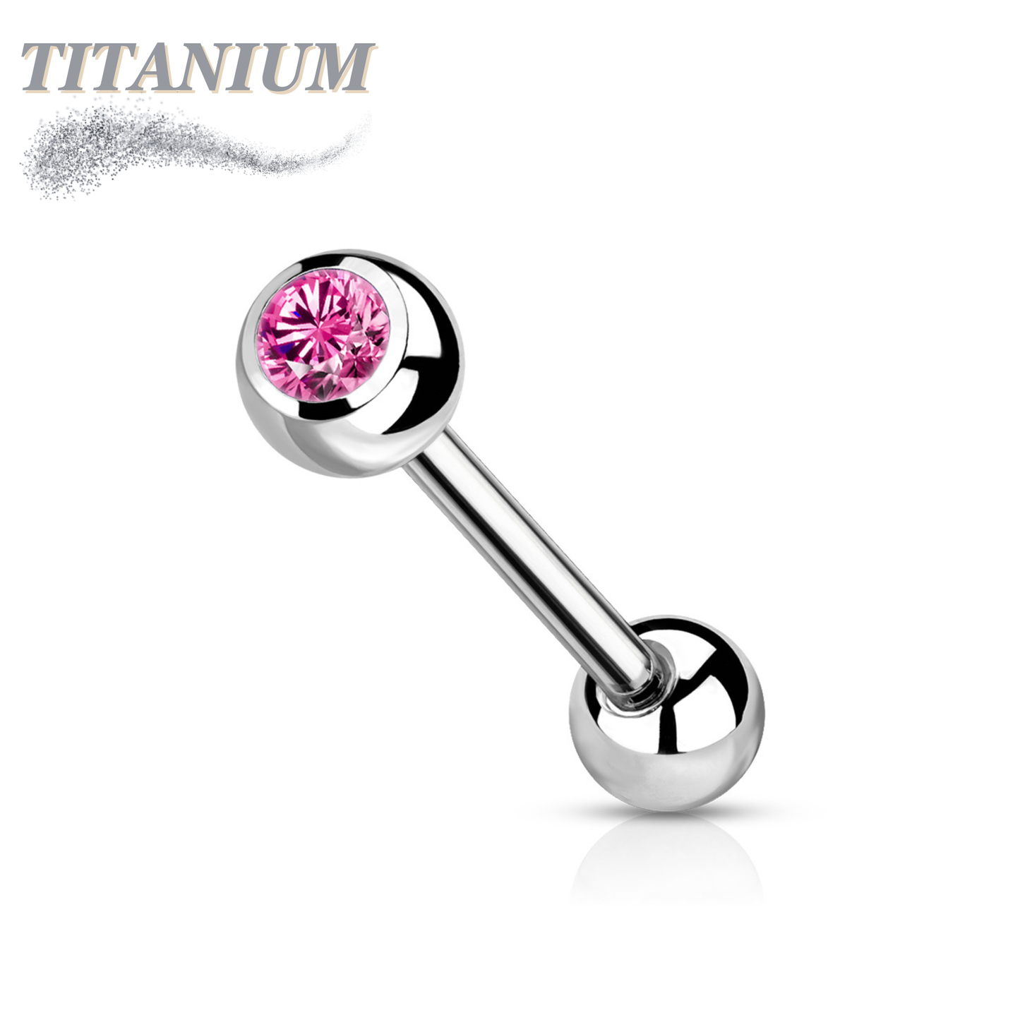 Tongue Titanium Barbell with One Bezel Gem and One Fixed Ball External Thread