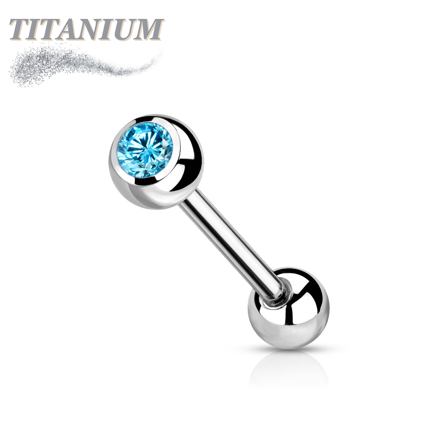 Tongue Titanium Barbell with One Bezel Gem and One Fixed Ball External Thread