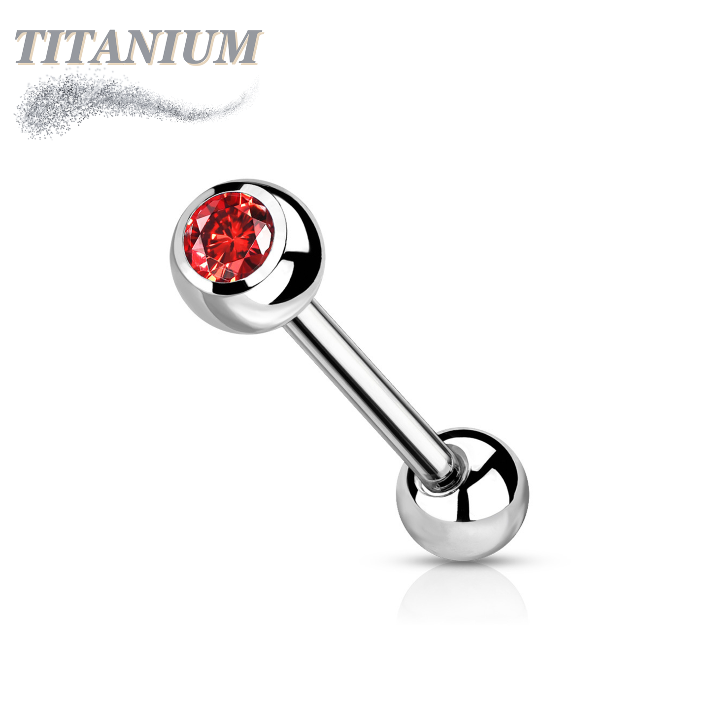 Tongue Titanium Barbell with One Bezel Gem and One Fixed Ball External Thread