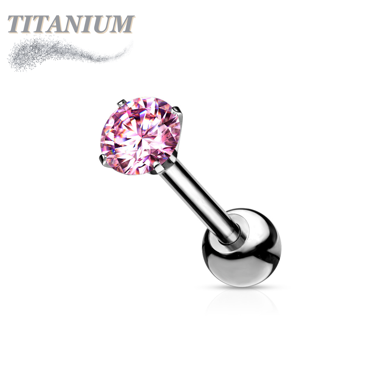Titanium Cartilage Barbell with Prong Set CZ Externally Threaded