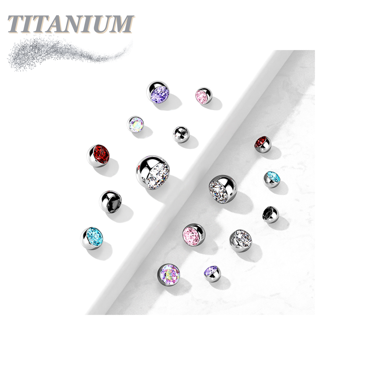 Externally Threaded Press Fit Gem Titanium Ball Ends