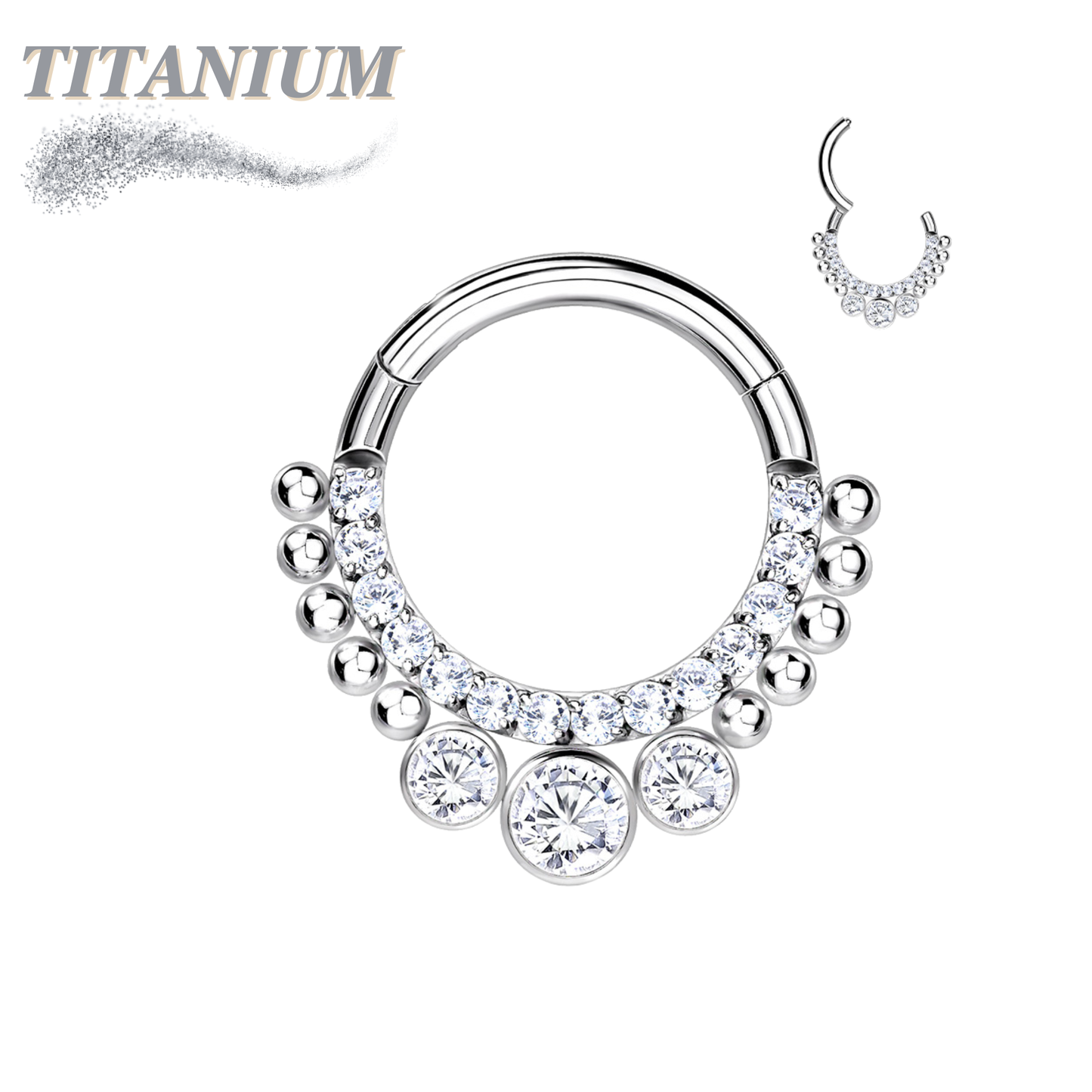 Titanium CNC Set Double Lined + 3 Bezel CZ Clicker