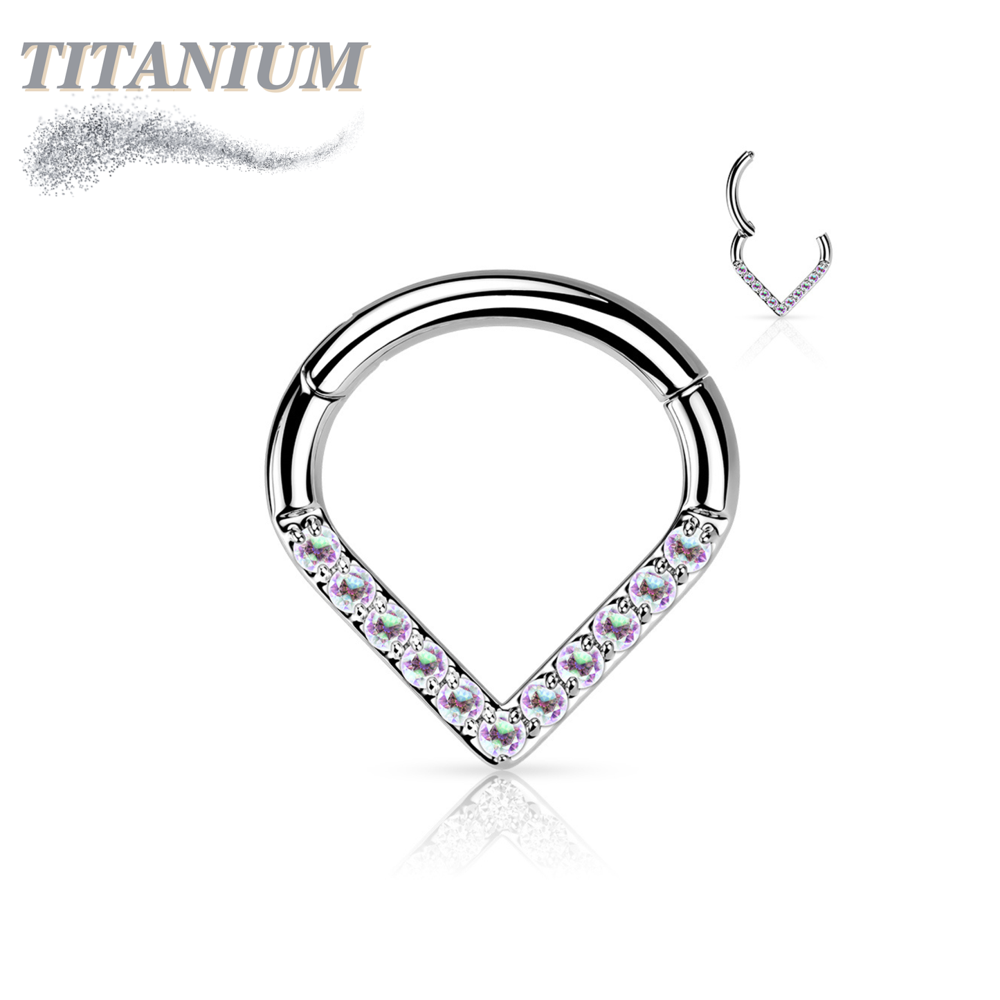 Titanium Chevron Clicker with Front Facing Gems/Pearls