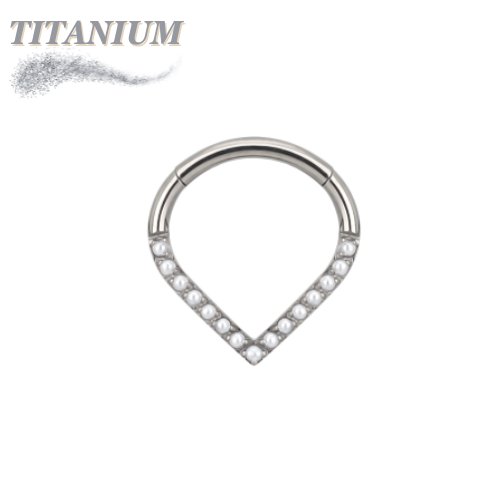 Titanium Chevron Clicker with Front Facing Gems/Pearls
