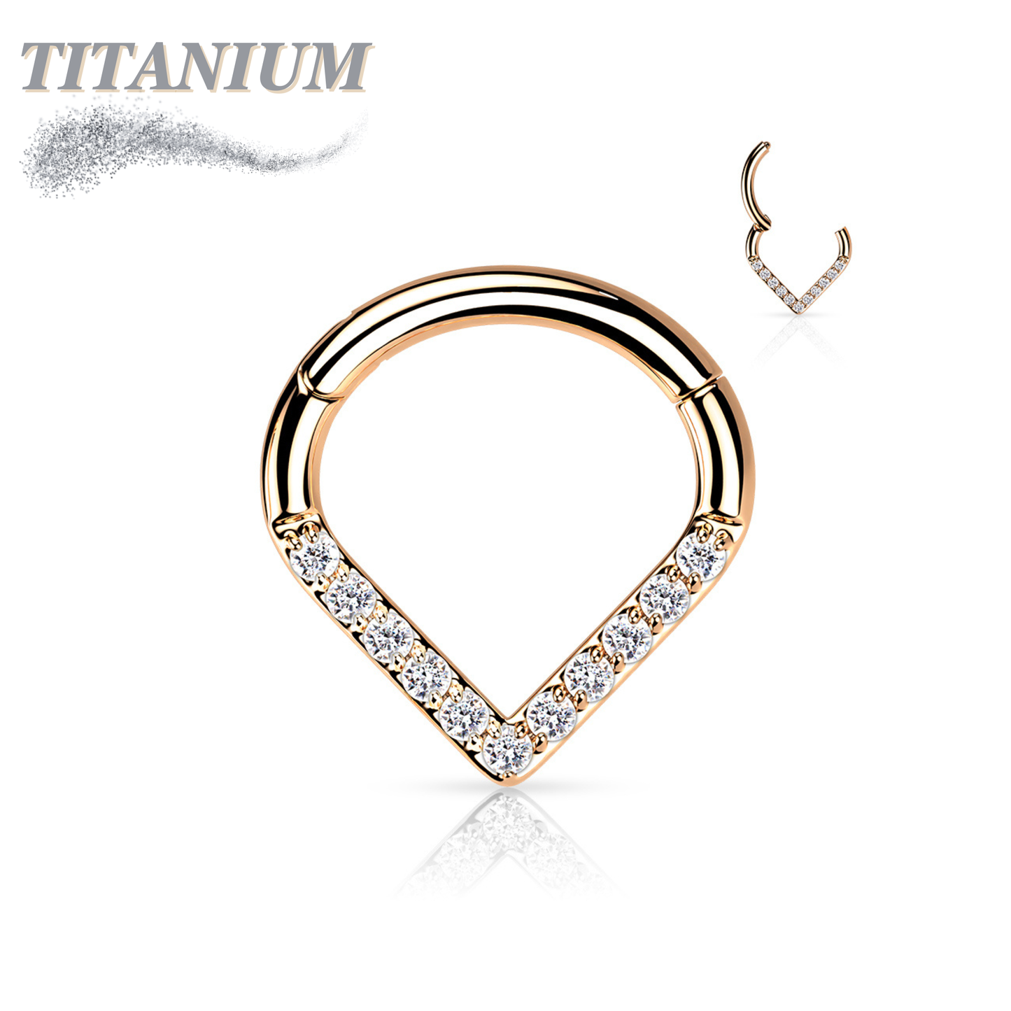 Titanium Chevron Clicker with Front Facing Gems/Pearls