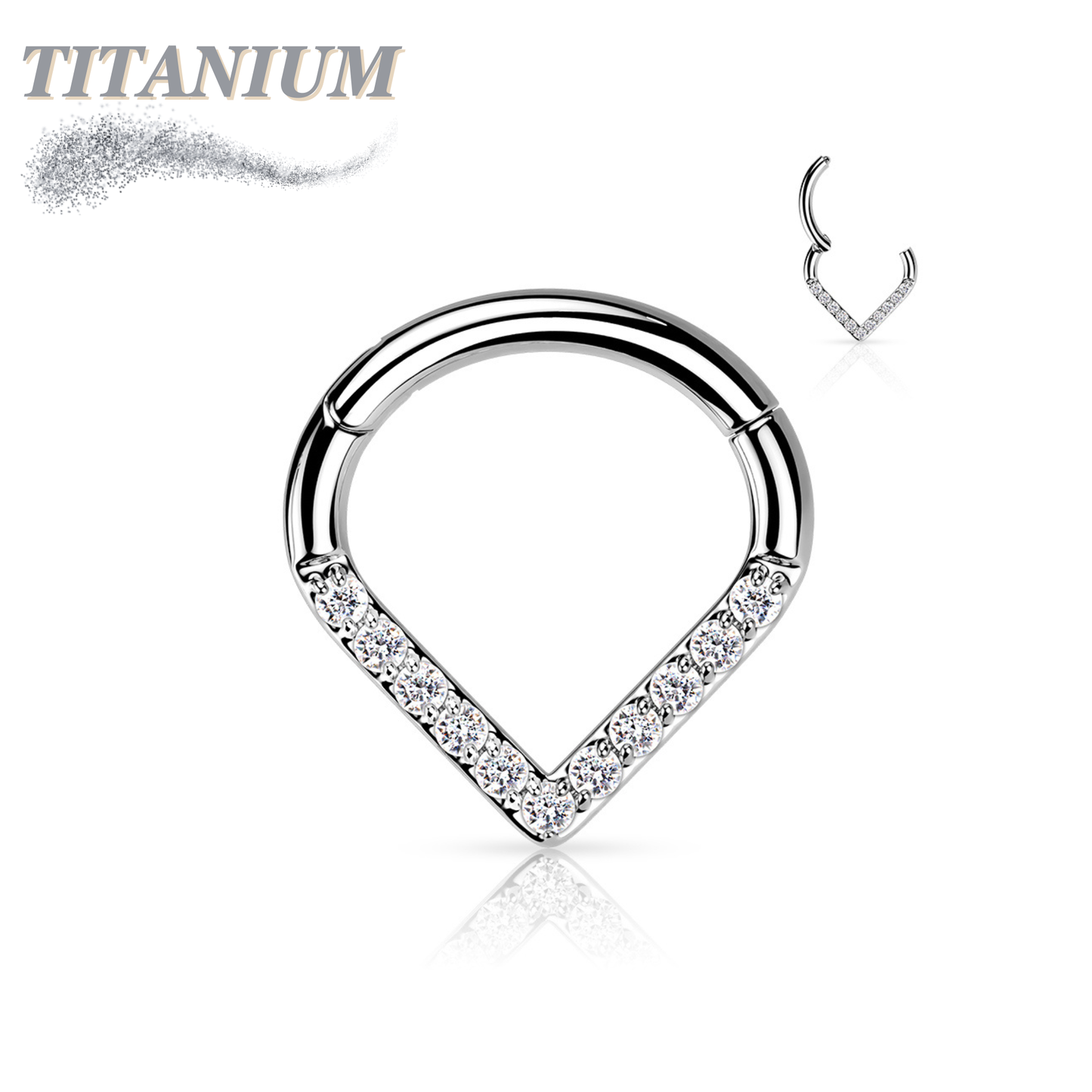Titanium Chevron Clicker with Front Facing Gems/Pearls