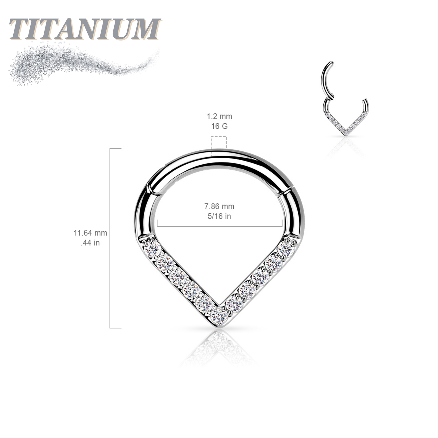 Titanium Chevron Clicker with Front Facing Gems/Pearls