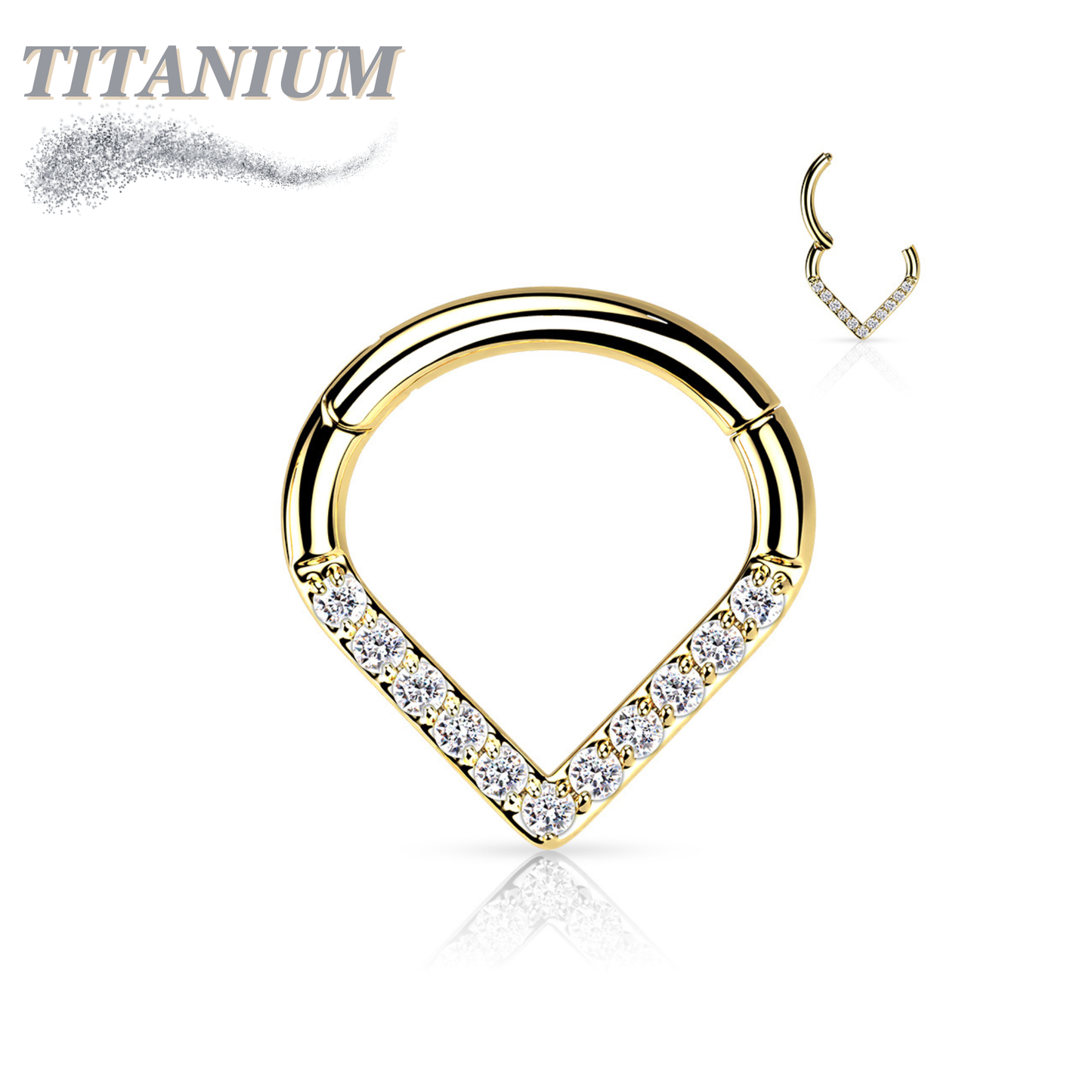 Titanium Chevron Clicker with Front Facing Gems/Pearls