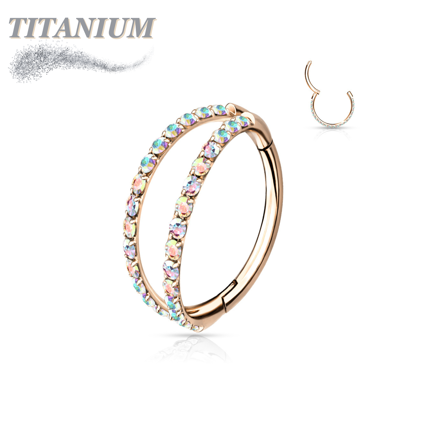 Titanium with Separated Outer Facing Double Lined CZ Hinged Ring