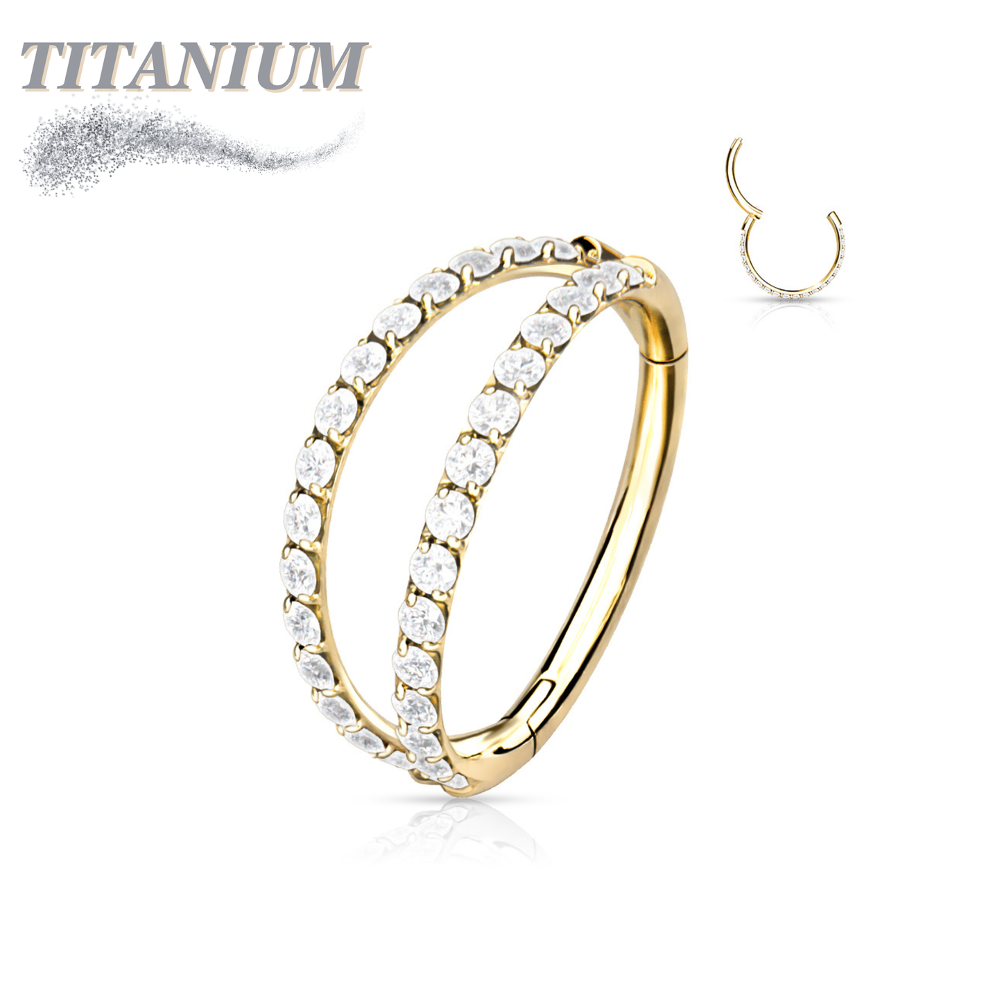 Titanium with Separated Outer Facing Double Lined CZ Hinged Ring
