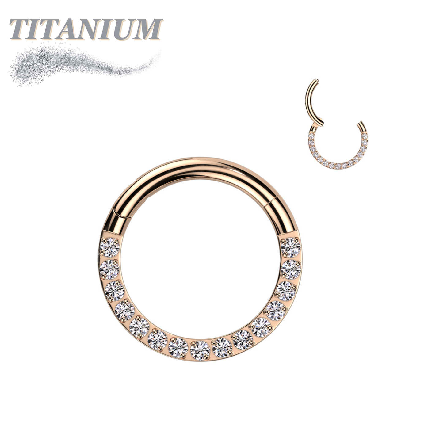 Titanium Hinged Ring with CNC Set CZ/Pearl Lined Paved Front