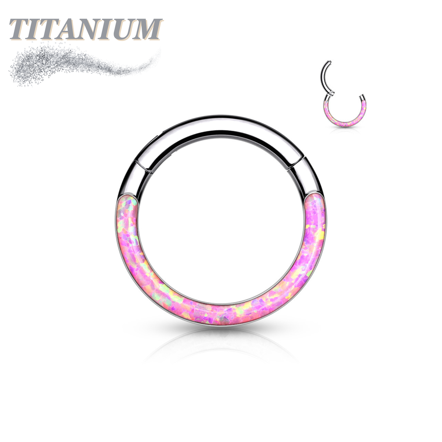 Titanium Hinge Rings with Opal Lined Front Facing Design