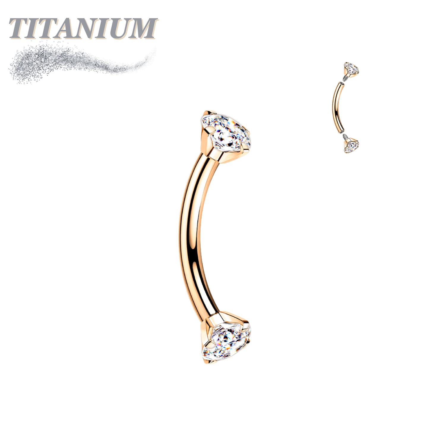 Titanium Curved Barbells with Prong Gem Ends Internal Threading