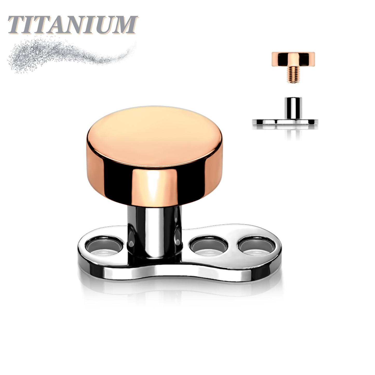 Titanium 16G 3 Hole Dermal Anchor with 2mm Rise and Titanium Flat Round Top