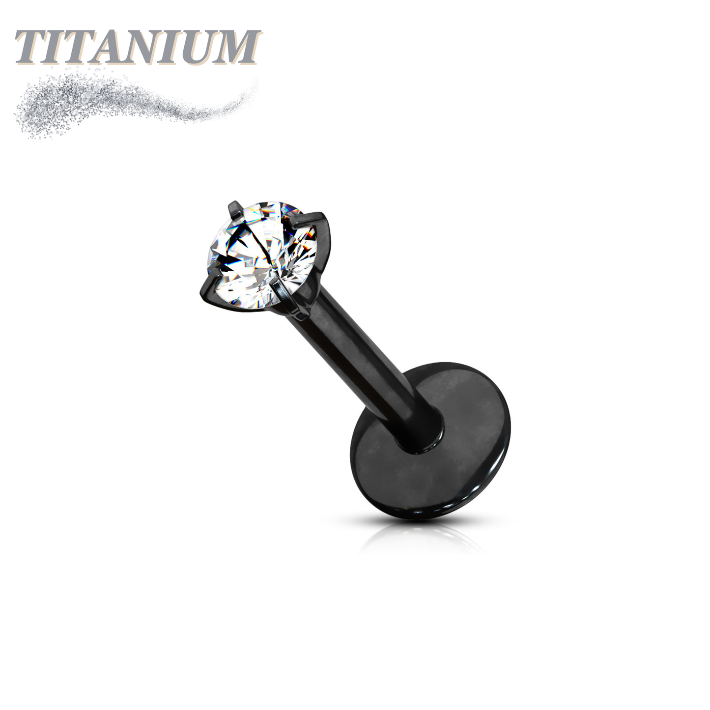 Titanium Internal Thread Labret with Prong Set CZ