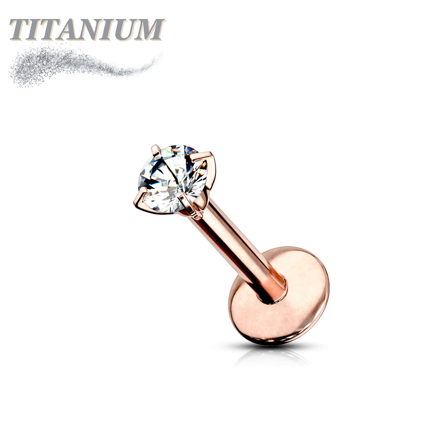 Titanium Internal Thread Labret with Prong Set CZ