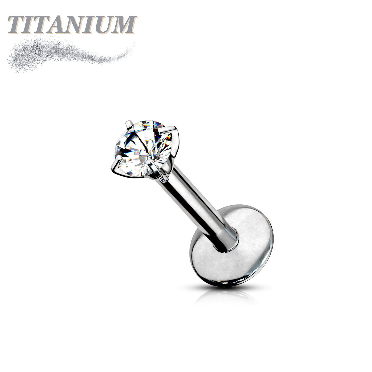 Titanium Internal Thread Labret with Prong Set CZ