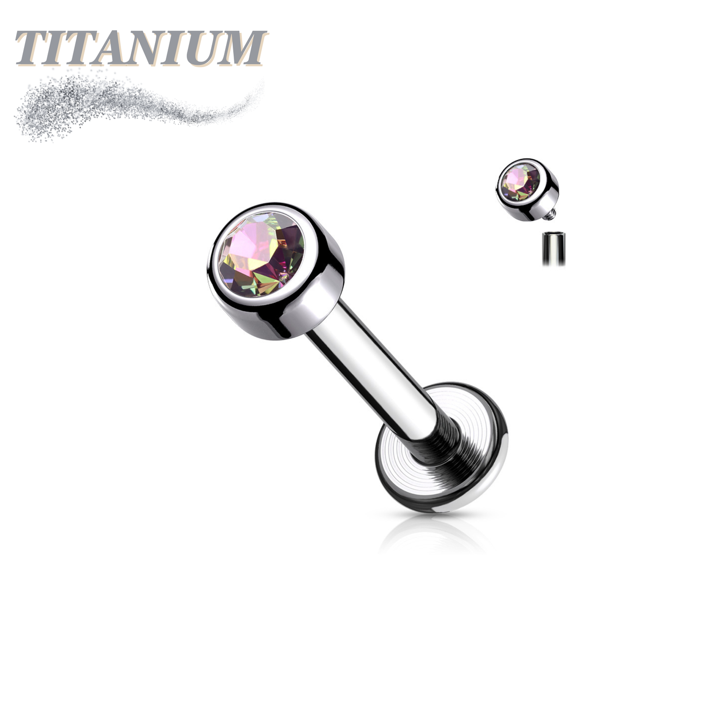 Internally Threaded Titanium Premium Bezel Labret 16G 8mm