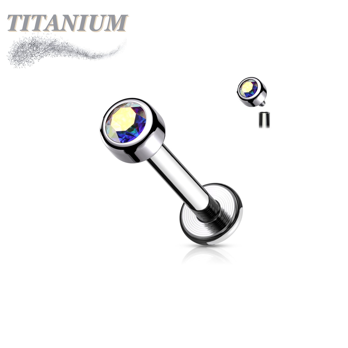 Internally Threaded Titanium Premium Bezel Labret 16G 8mm
