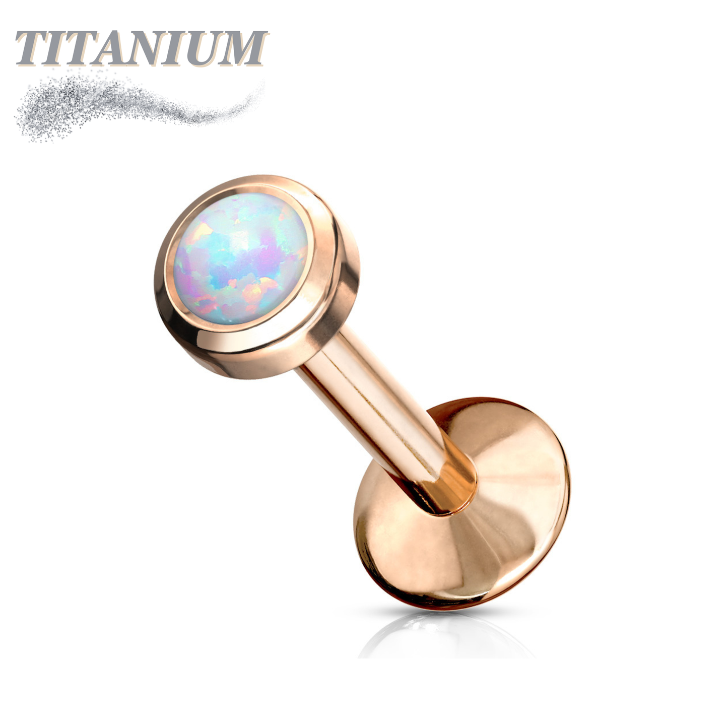Titanium Internal Thread Bezel Set Opal Labret