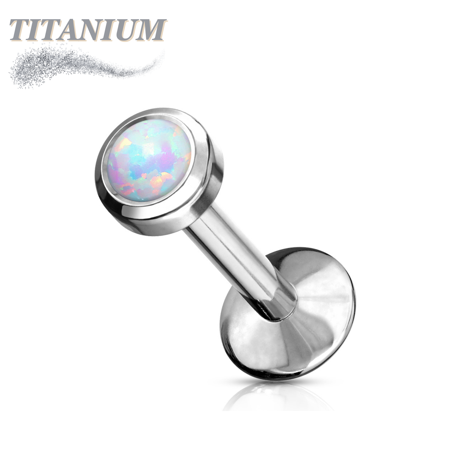 Titanium Internal Thread Bezel Set Opal Labret