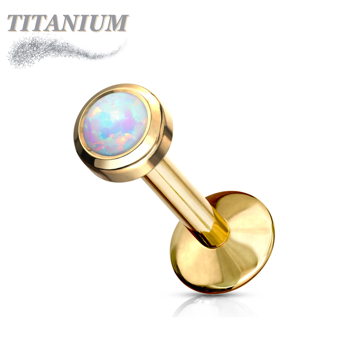 Titanium Internal Thread Bezel Set Opal Labret