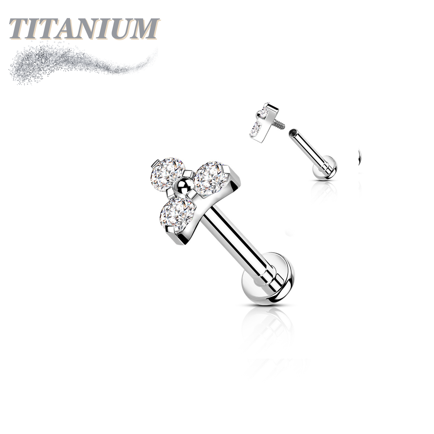Titanium Internal Thread Opal or CZ Trinity Triangle Labret