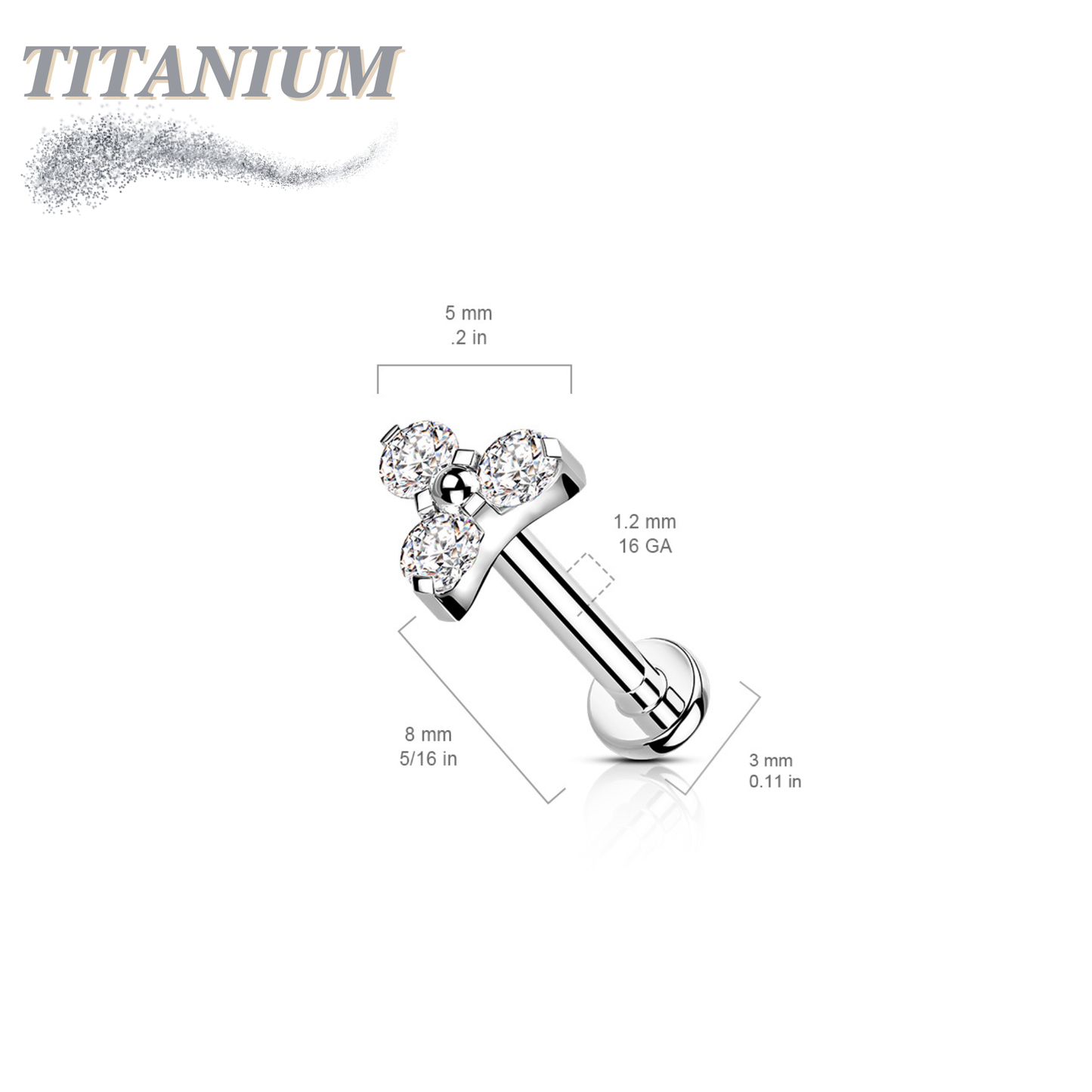 Titanium Internal Thread Opal or CZ Trinity Triangle Labret