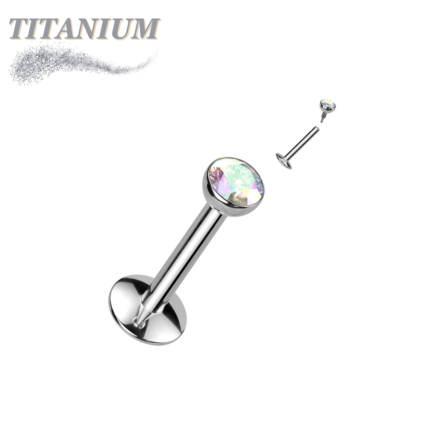 EASY FIT Titanium Internal Thread Bezel CZ Labret with Extended Threading