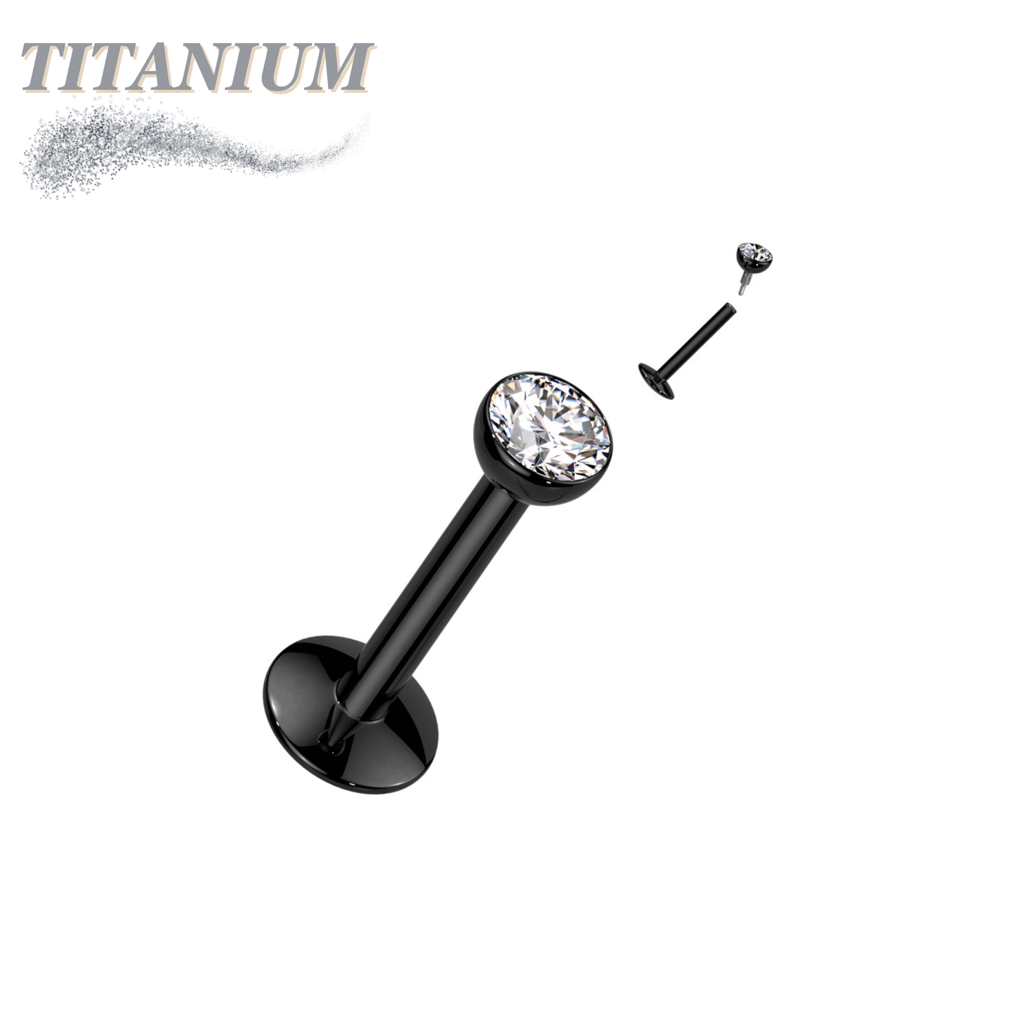 EASY FIT Titanium Internal Thread Bezel CZ Labret with Extended Threading