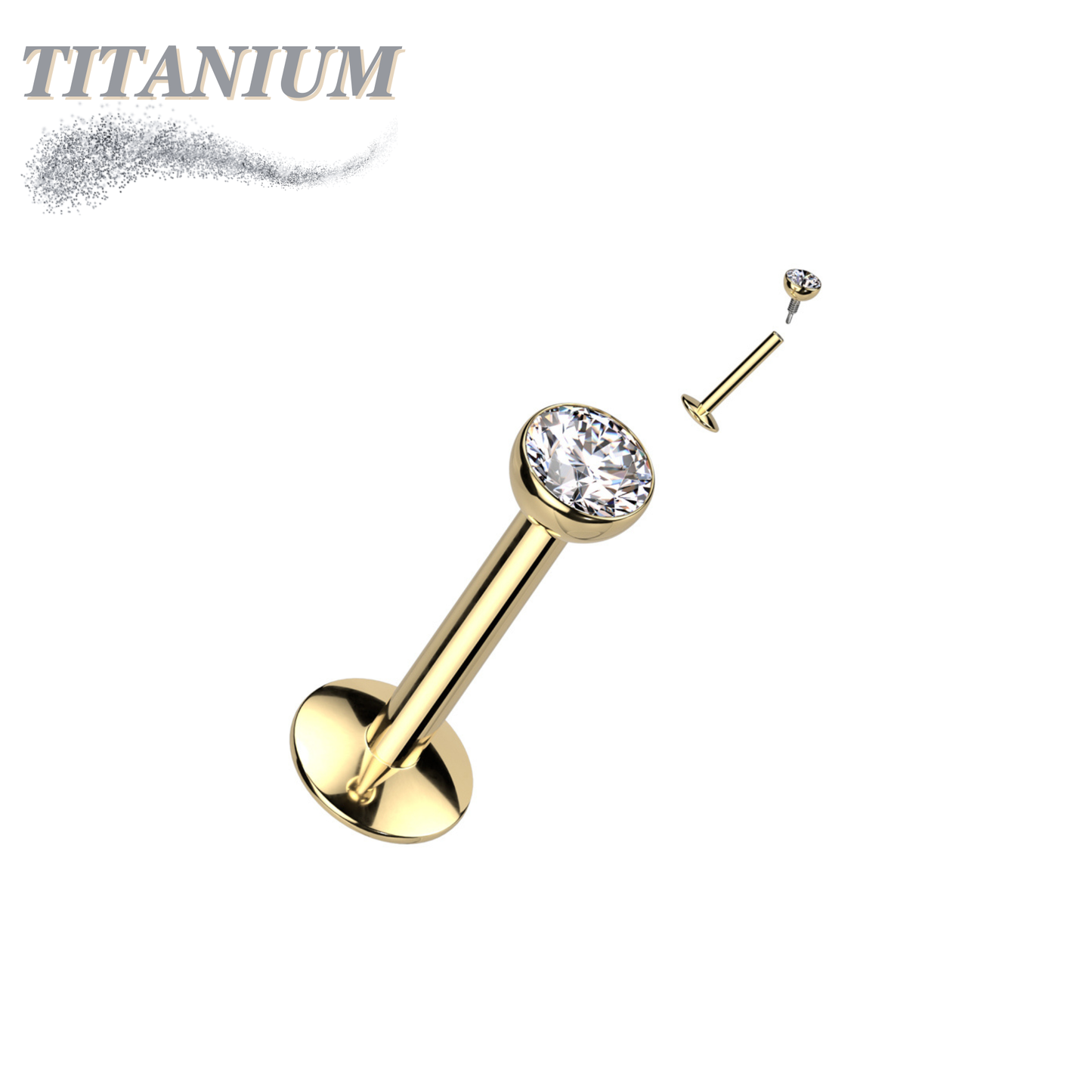EASY FIT Titanium Internal Thread Bezel CZ Labret with Extended Threading