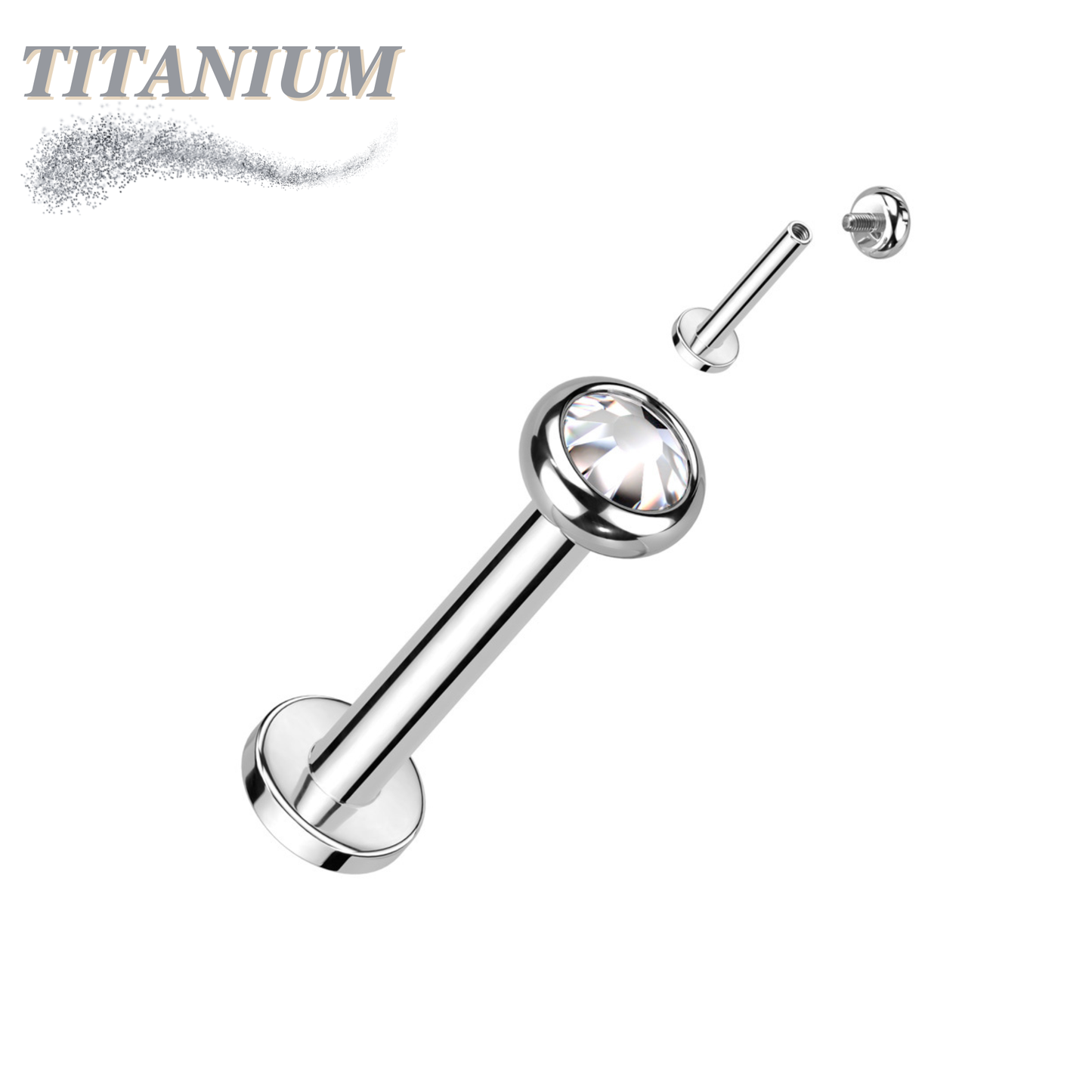 Titanium Internal Thread Labret with CZ Bezel Set Flat Top