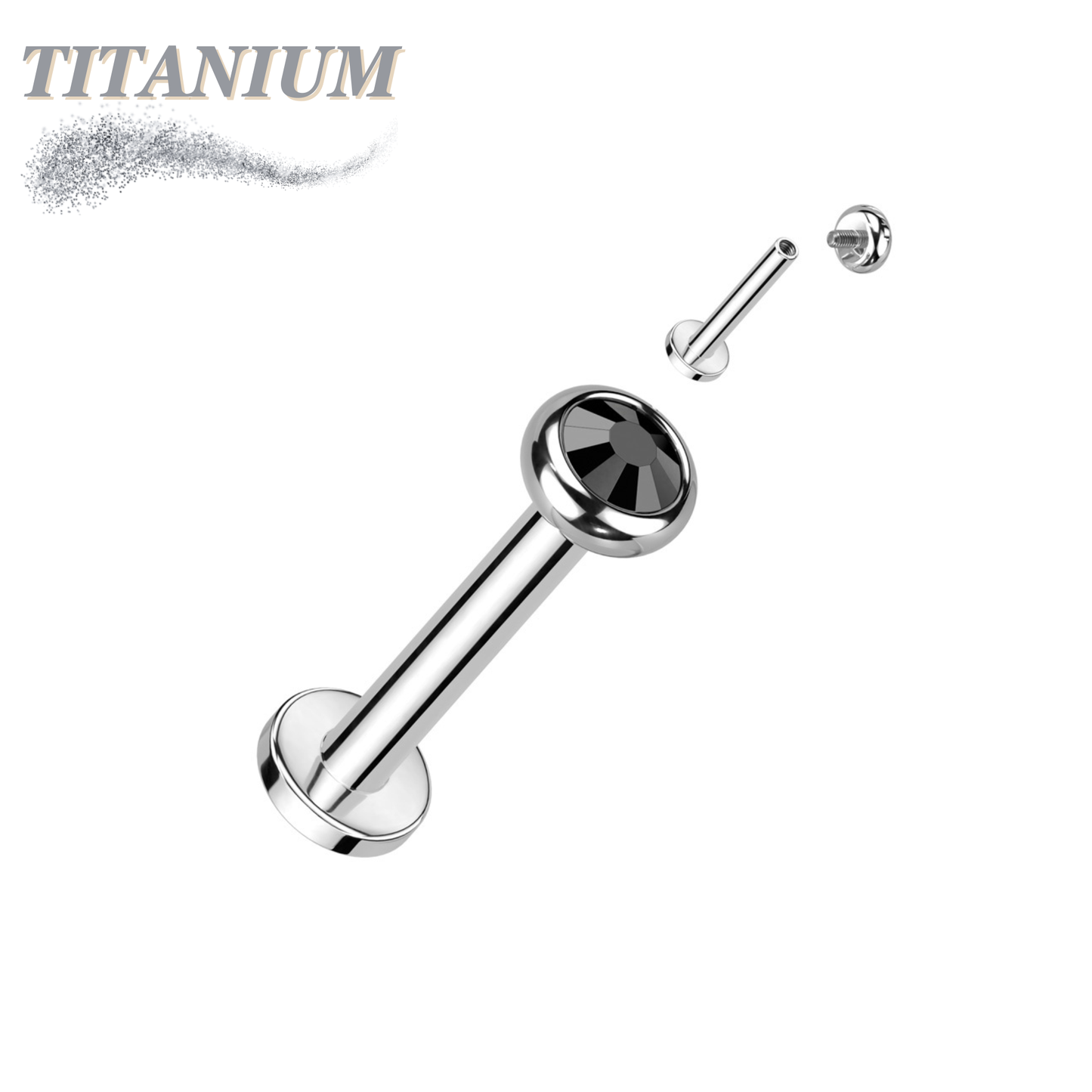 Titanium Internal Thread Labret with CZ Bezel Set Flat Top