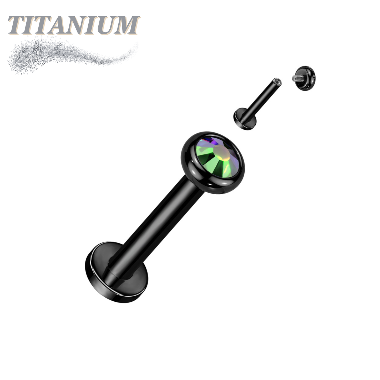 Titanium Internal Thread Labret with CZ Bezel Set Flat Top