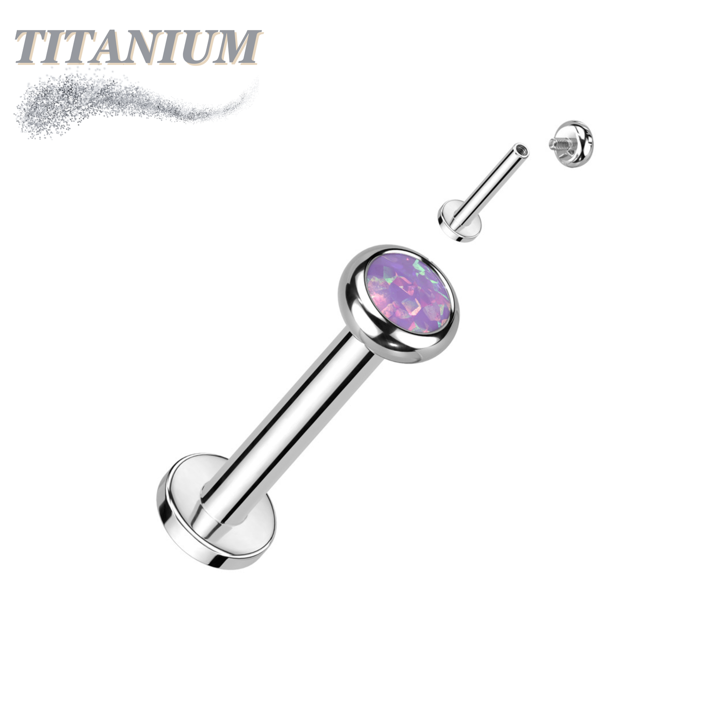 Titanium Internal Thread Labret with CZ Bezel Set Flat Top