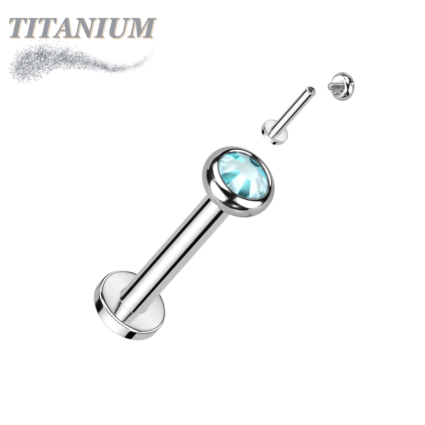 Titanium Internal Thread Labret with CZ Bezel Set Flat Top