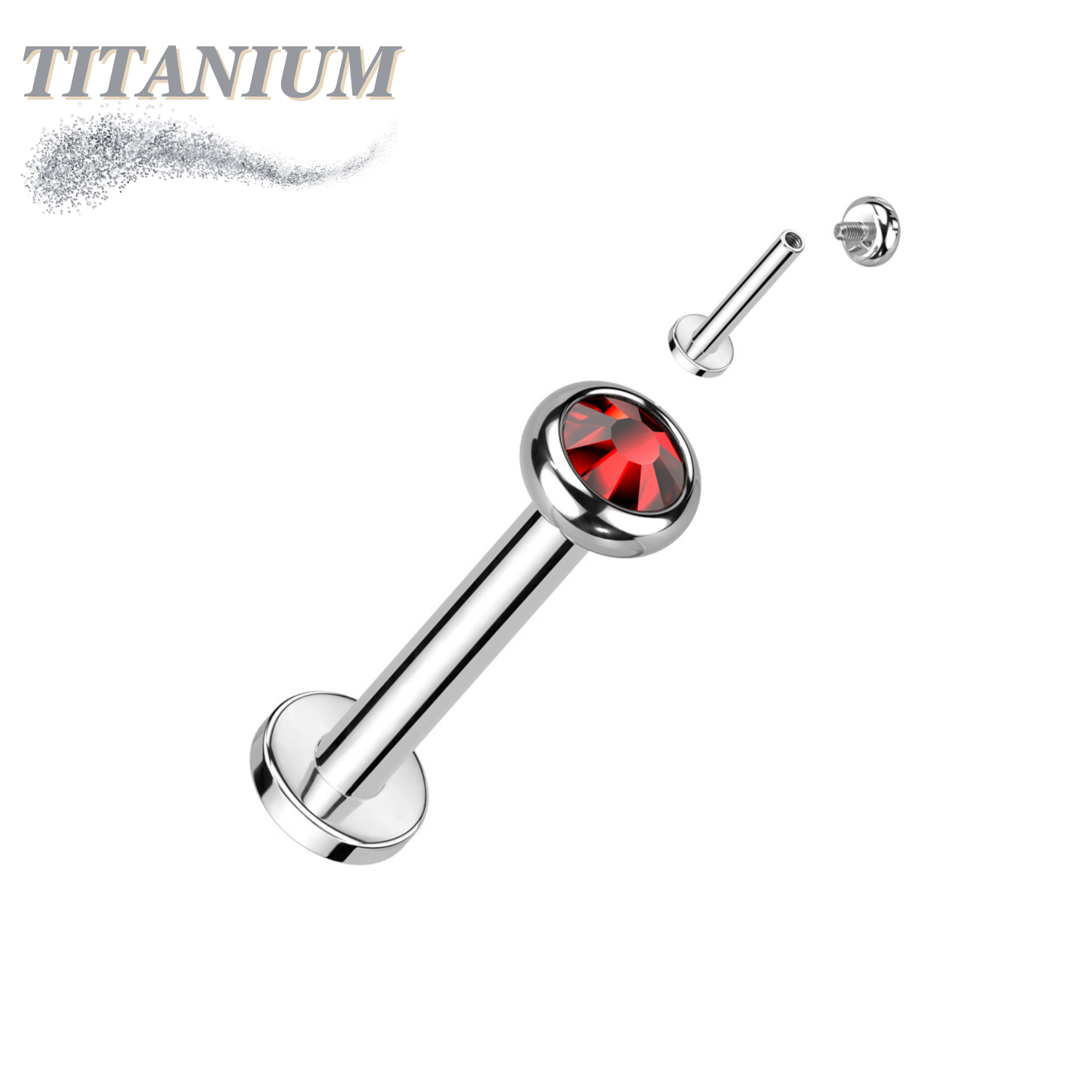 Titanium Internal Thread Labret with CZ Bezel Set Flat Top