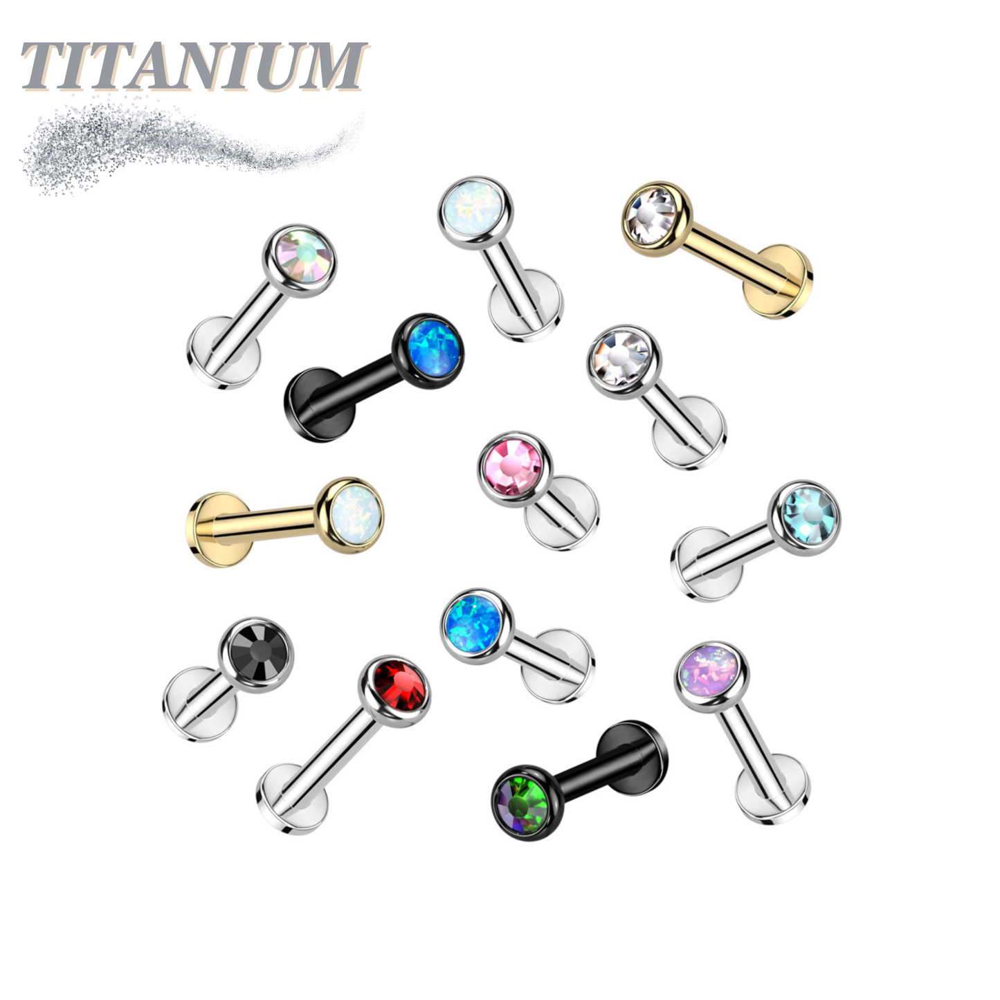 Titanium Internal Thread Labret with CZ Bezel Set Flat Top