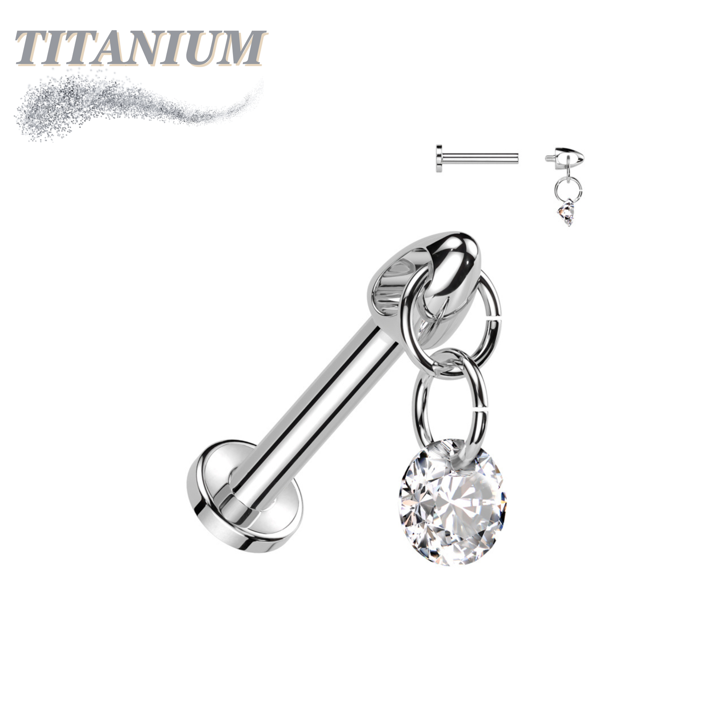 Titanium Internal Thread Labret with Dangle CZ