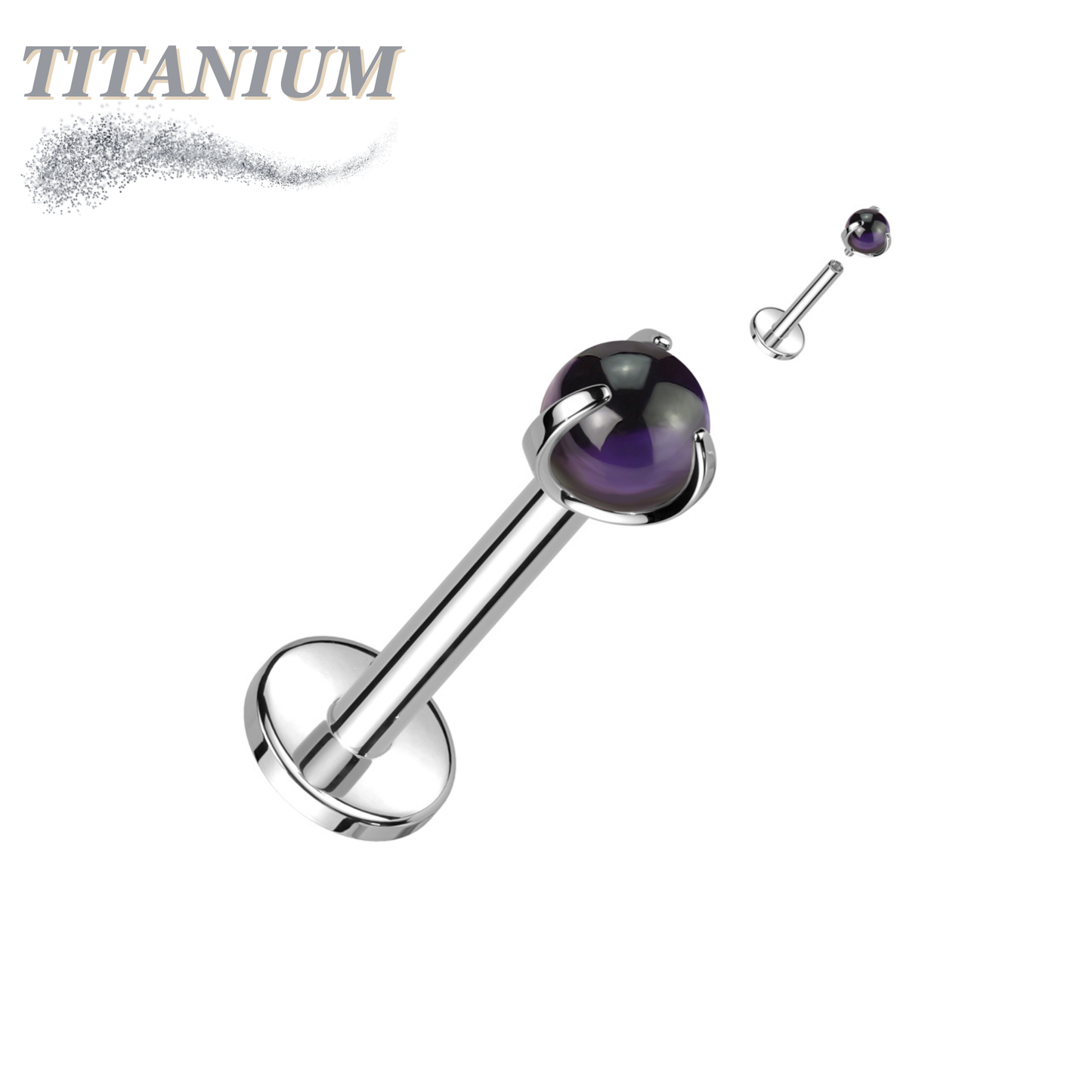 Titanium Internally Threaded Labret with Claw Set Natural Stone Ball Top