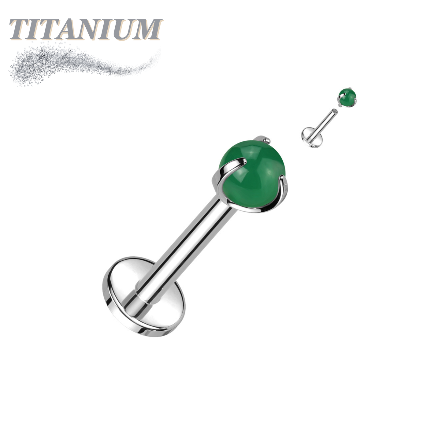 Titanium Internally Threaded Labret with Claw Set Natural Stone Ball Top