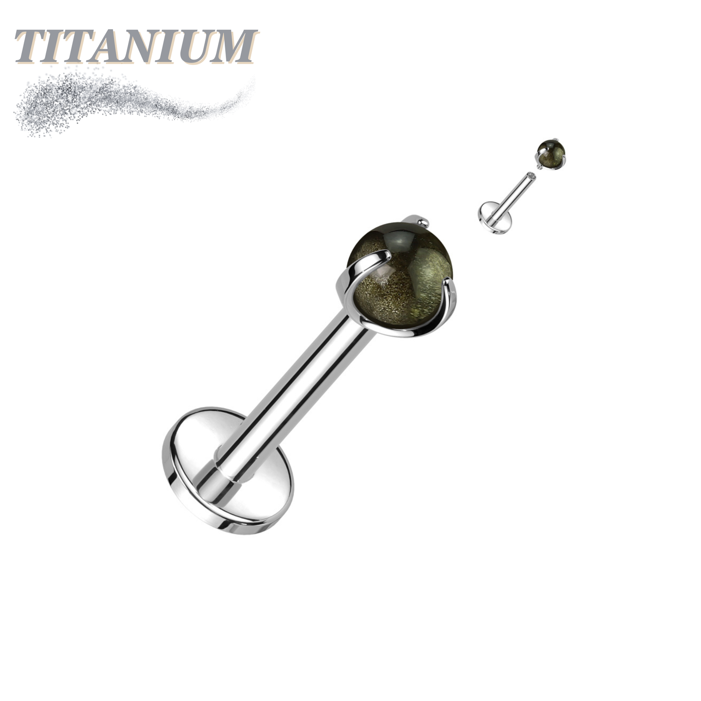 Titanium Internally Threaded Labret with Claw Set Natural Stone Ball Top